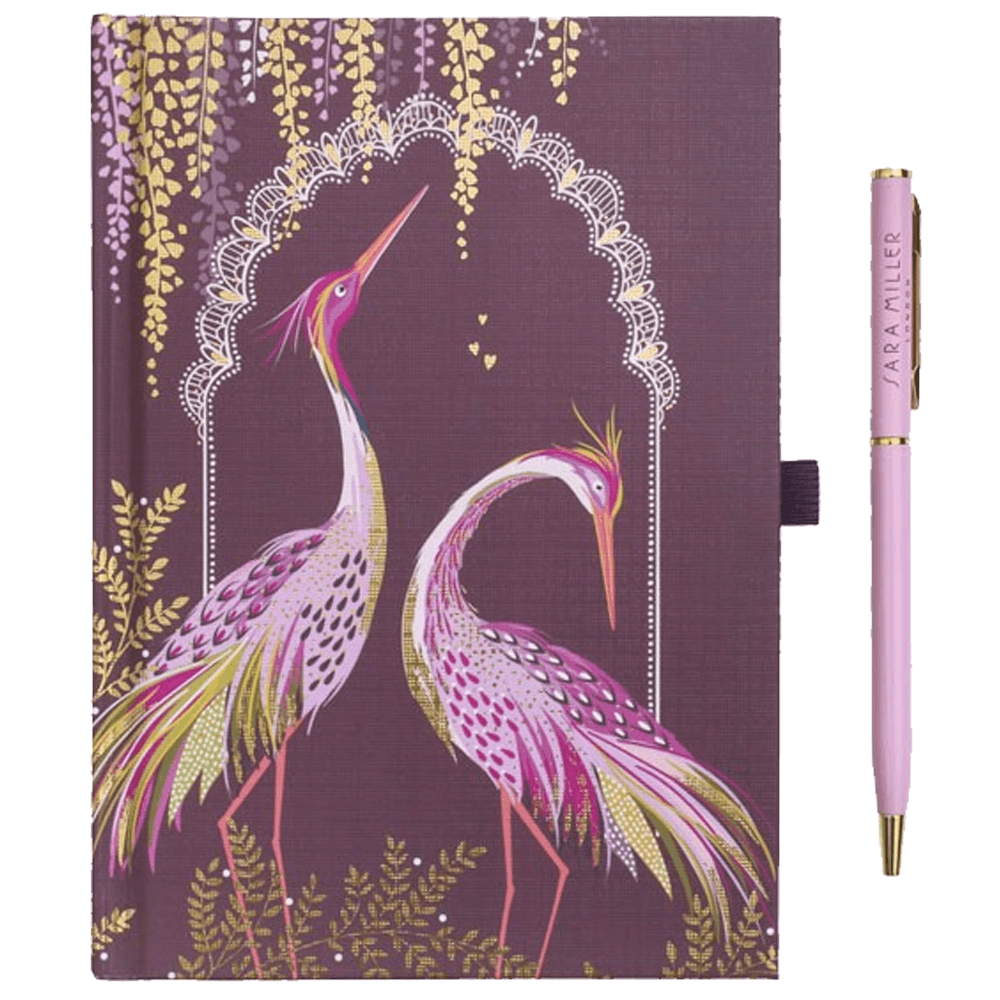 Sara Miller Plum Dancing Cranes Notebook & Pen